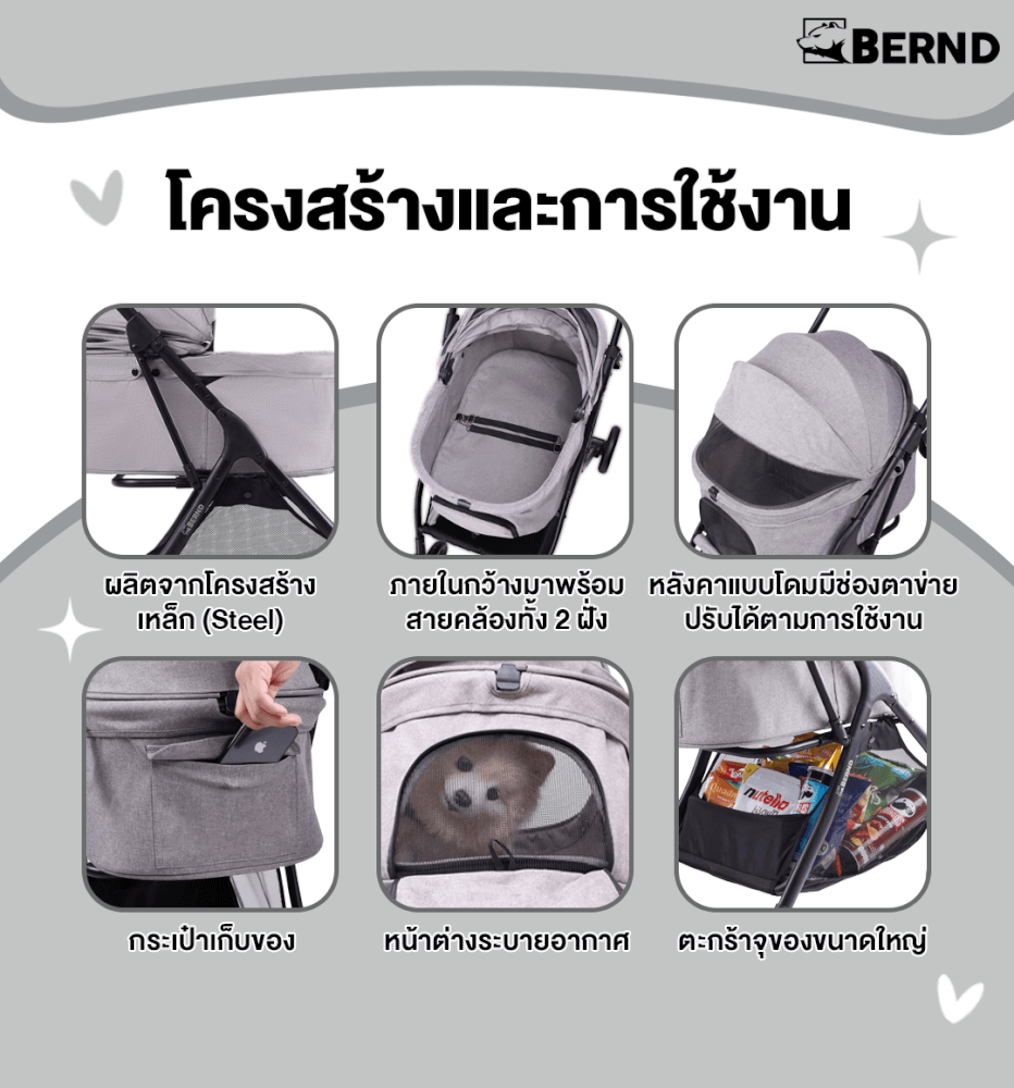  รถเข็นสัตว์เลี้ยง พับอัตโนมัติ BERND Lina Pet Auto Fold - Chiffon Beige